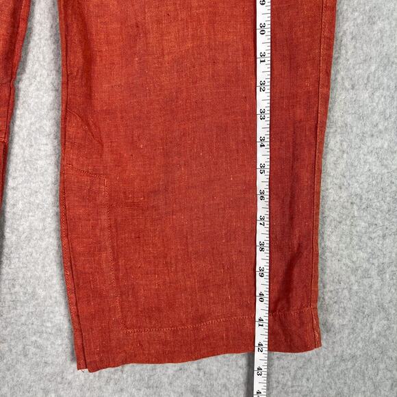 Athleta Orange Retreat Linen High Rise Wide Leg Pant Zip Pockets Size 4 - Picture 11 of 13